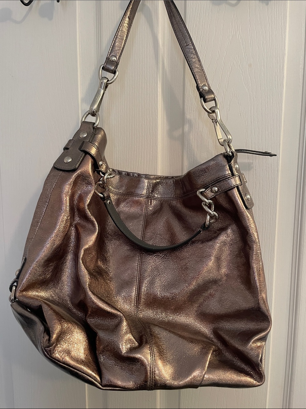 Metallic Brown Leather Shoulder Bag